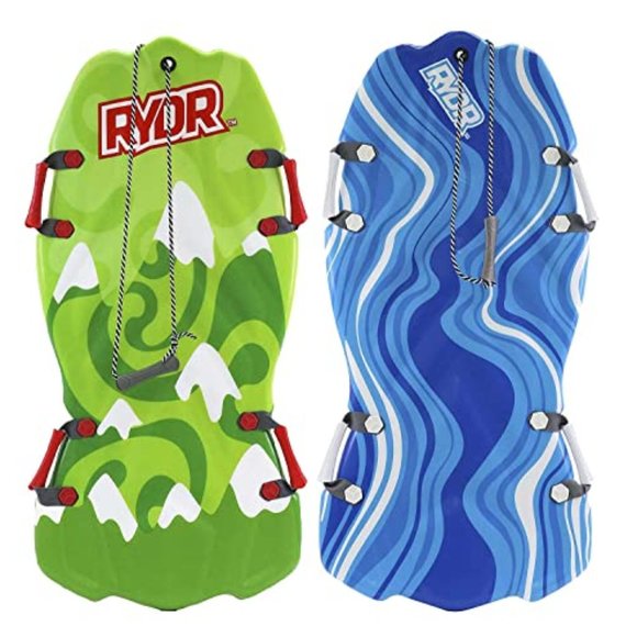 45 Inch Molded Snow Sled (Lime) - Two Riders - Kids Winter Foam Sled - Downhil
